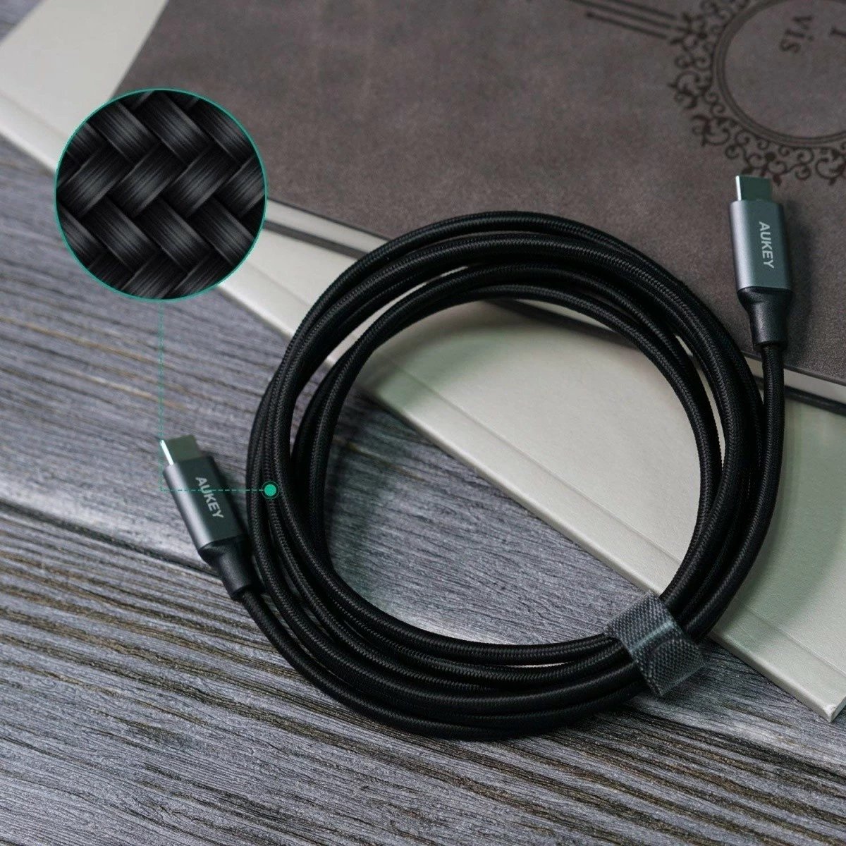 Kabllo USB Type-C AUKEY CB-CD6, 2m, 60W, Najlon, E zezë/gri