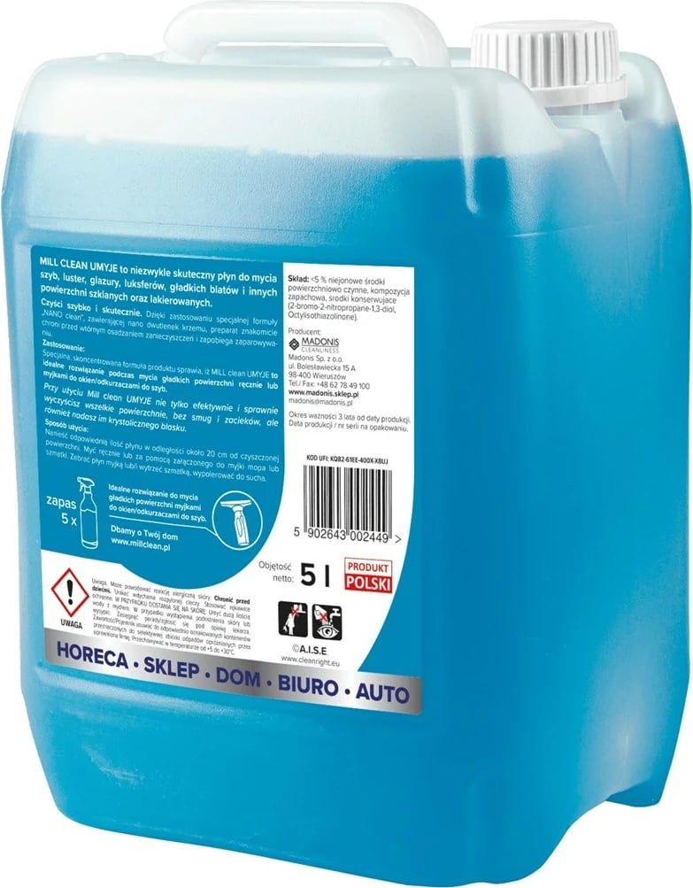 Lëng pastrues MADONIS Mill Clean, 5L, për dritare, xhama, pasqyra, pllaka, blu