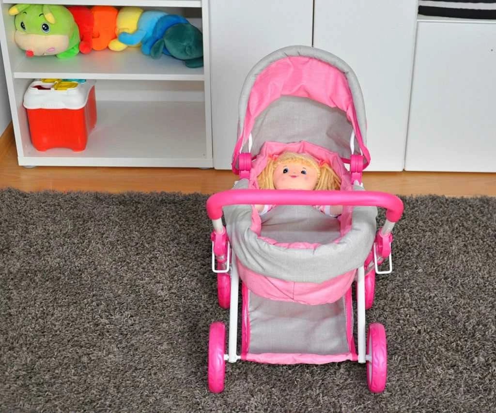 karrocë për kukulla, Milly Mally, Alice Prestige, e thellë me djep të heqshëm, për kukulla deri 40 cm, palosëse, rozë