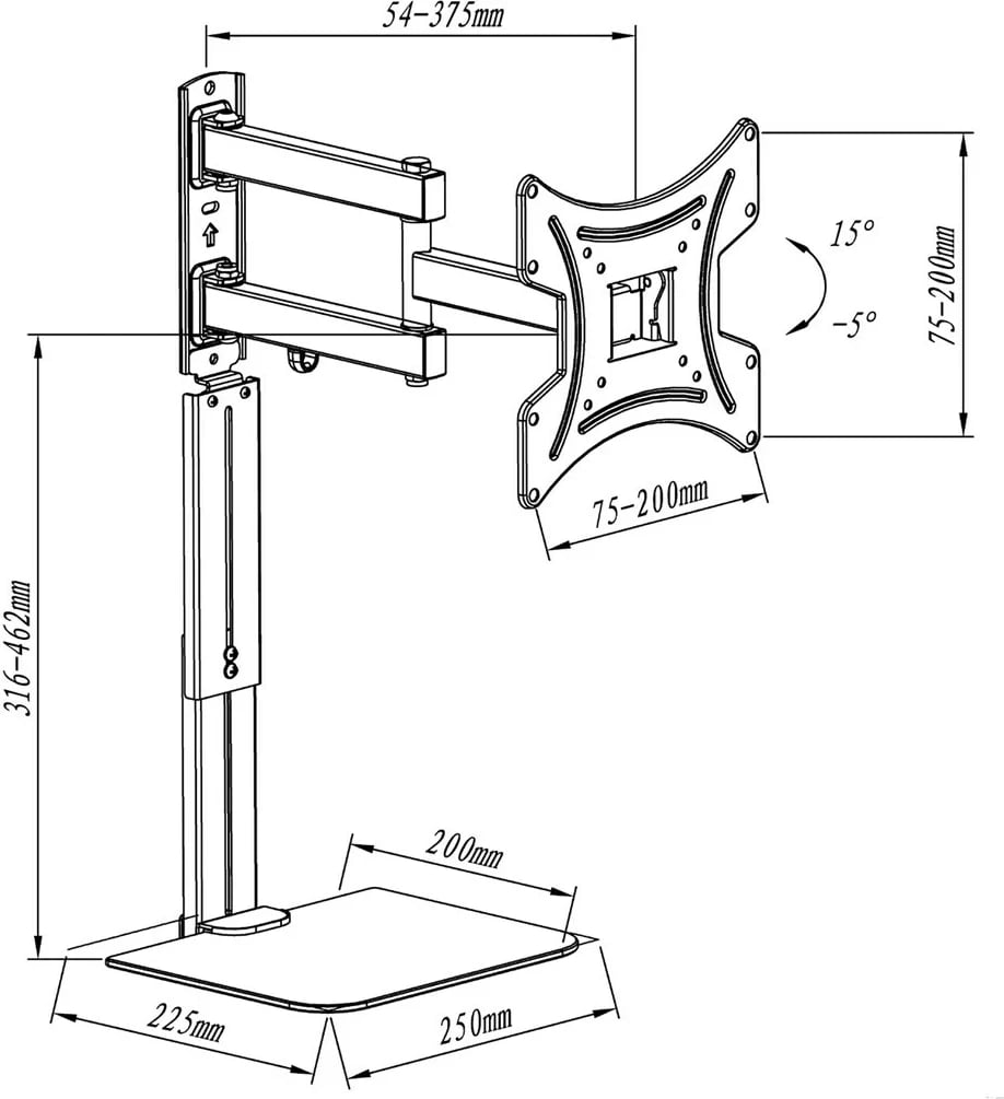 Mbajtës TV me raft DVD Maclean, vesa 200x200, 23"-43", i zi