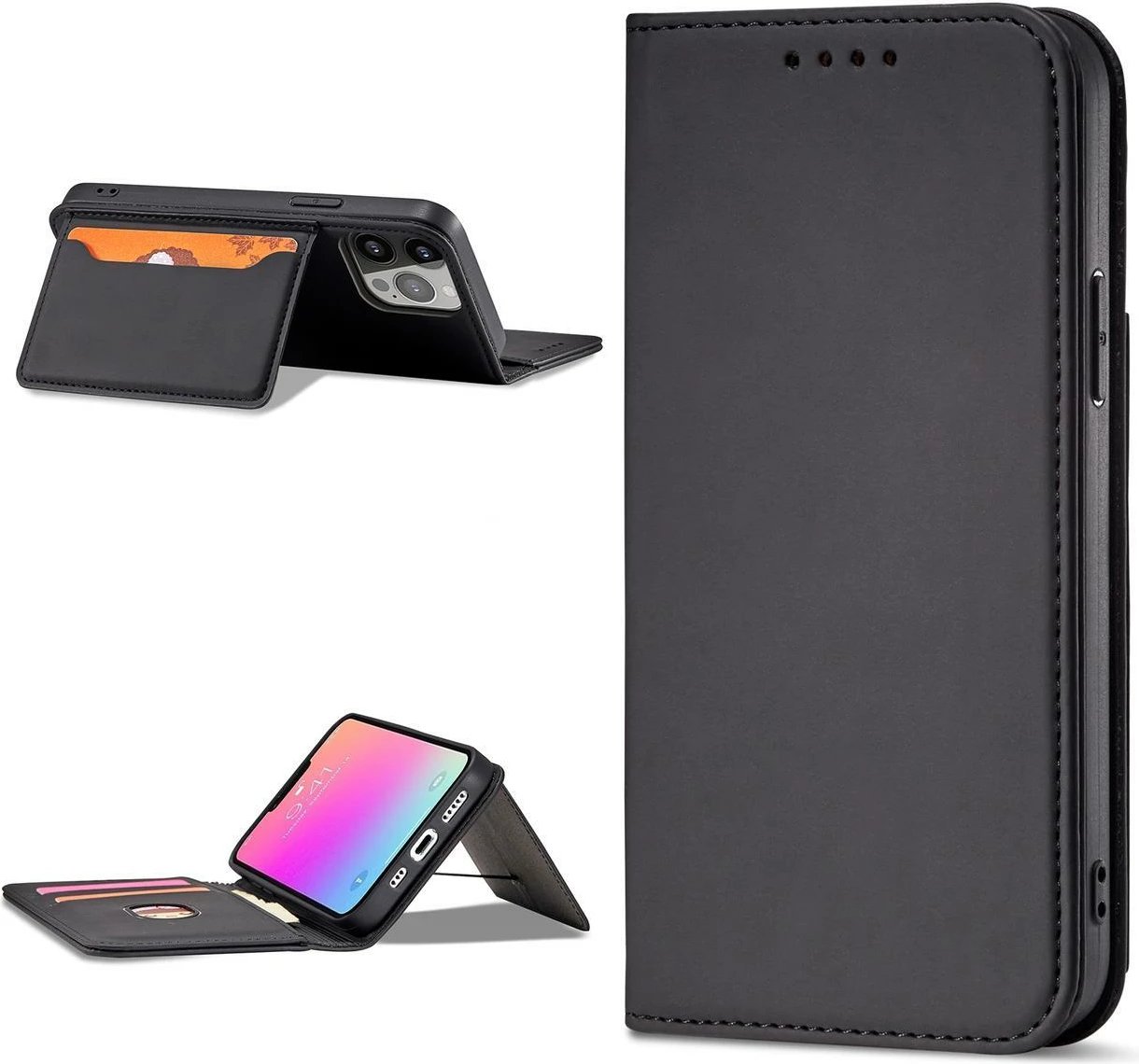 Mbështjellës Hurtel Magnet Card Case për iPhone 14, portofol, mbajtës, e zezë