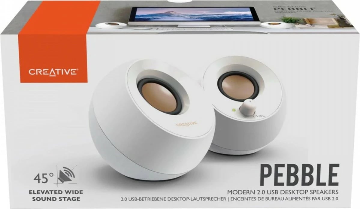 Altoparlantë kompjuteri Creative Pebble 2.0, USB, të bardhë