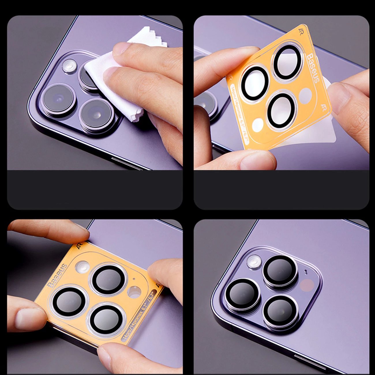 Xham i temperuar për kamerë Baseus, për iPhone 14 Pro / 14 Pro Max, transparent, me set montimi