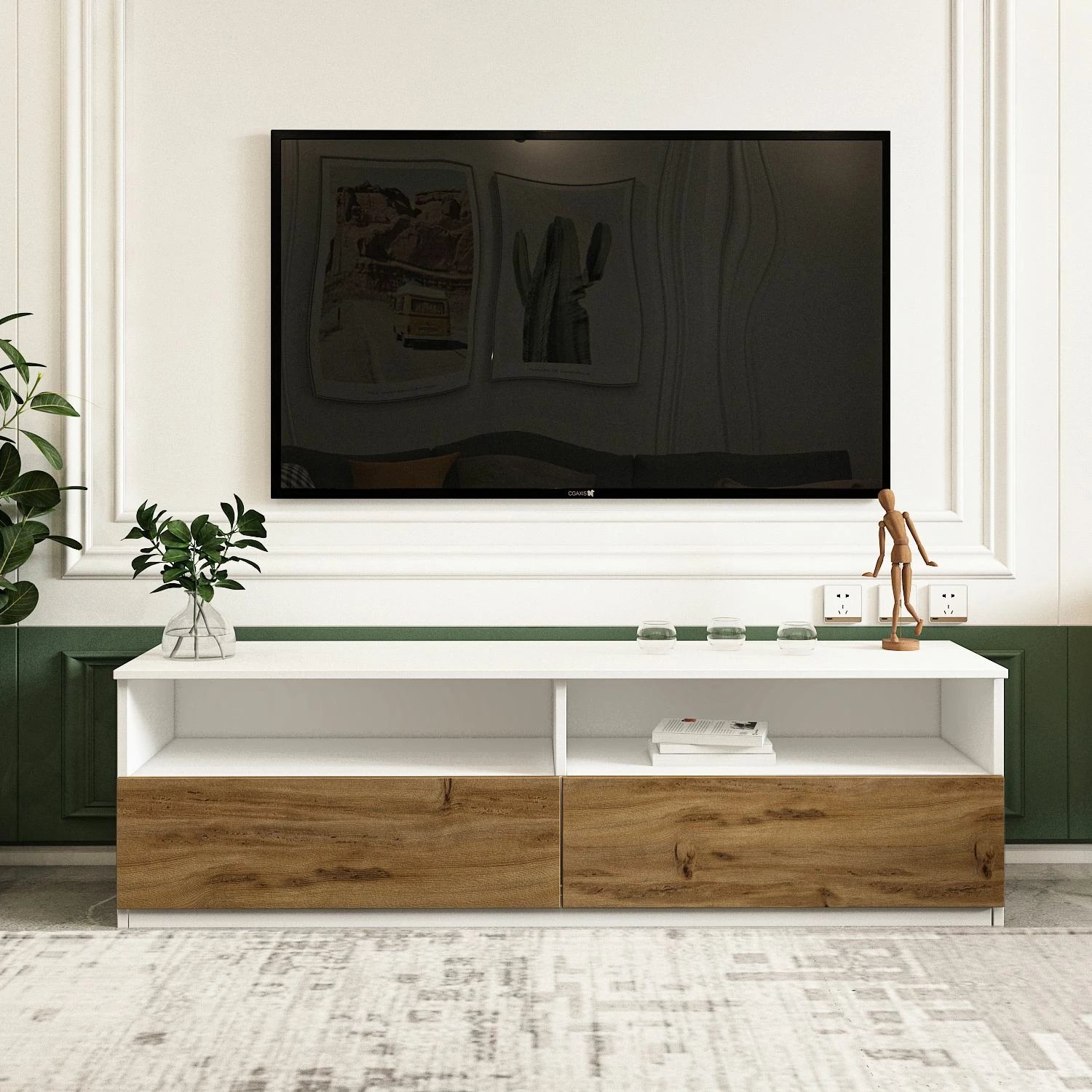 Konsolë TV, ngjyrë e bardhë dhe natyrale, Skye Decor, Centra