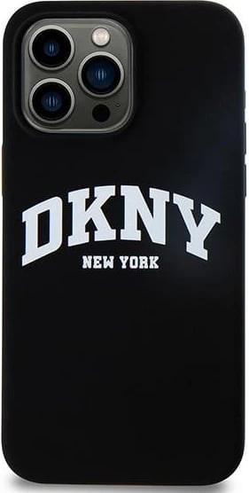 Mbështjellës DKNY Liquid Silicone me logo të bardhë, MagSafe, për iPhone 13 Pro Max, Zi