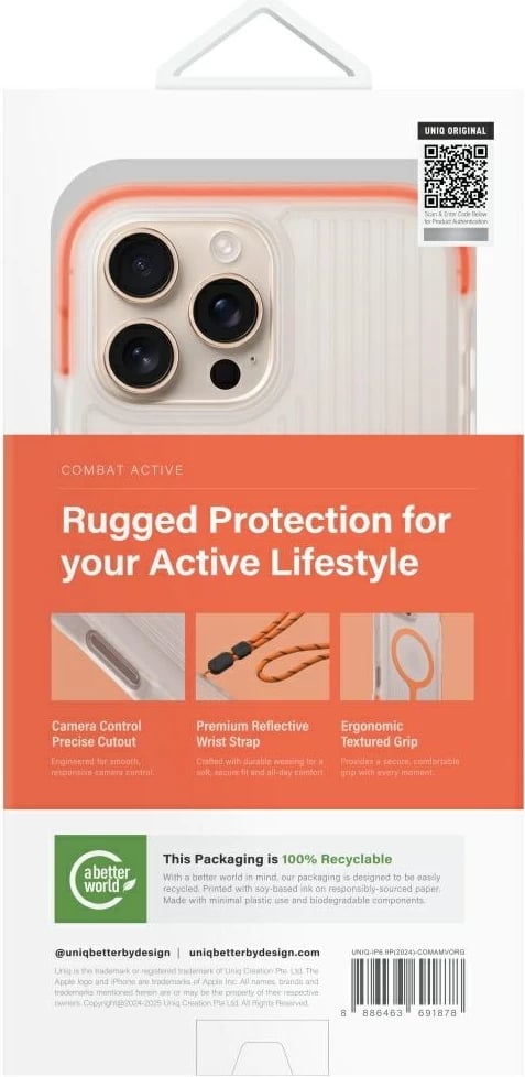 Mbështjellës UNIQ Combat Active Magclick Charging për iPhone 16 Pro Max, Portokalli