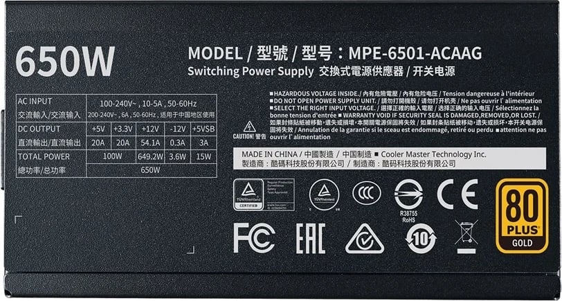 Furnizues i Energjisë Cooler Master MWE Gold 650 - V2, i Plotësisht Modular, 650 W, i Zi Furnizues i Energjisë Cooler Master MWE Gold 650 - V2, i Plotësisht Modular, 650 W, i Zi