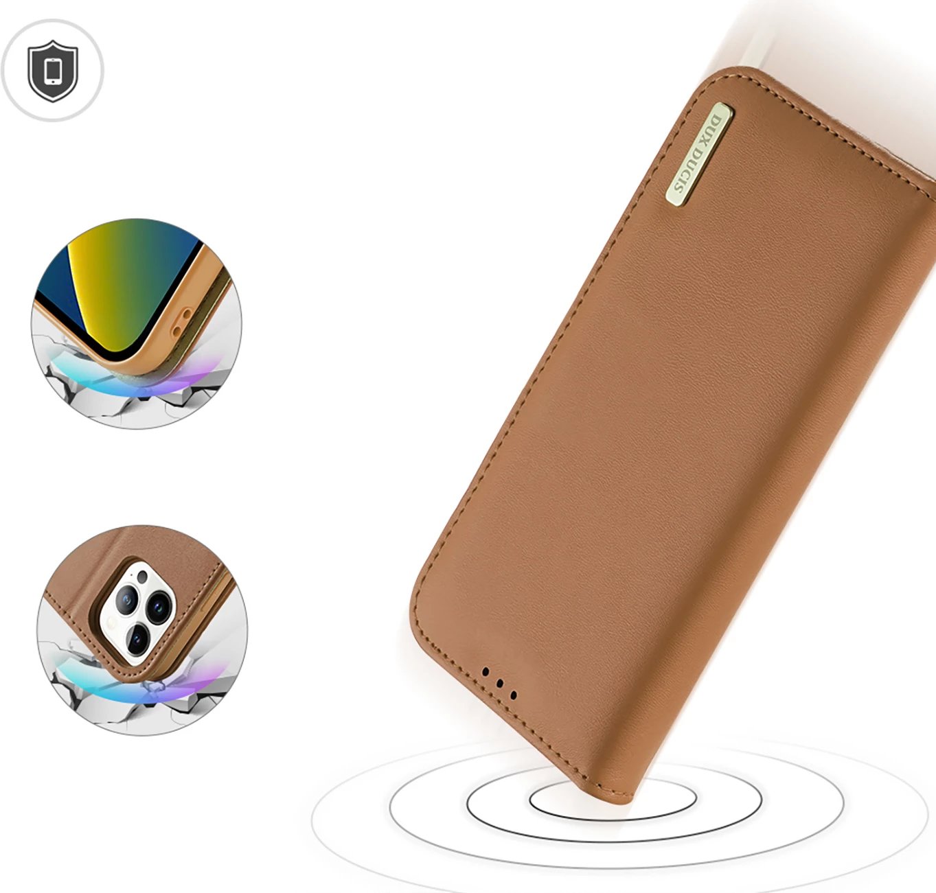 Mbështjellës Dux Ducis Hivo për iPhone 14 Pro Max, lëkurë natyrale, kafe