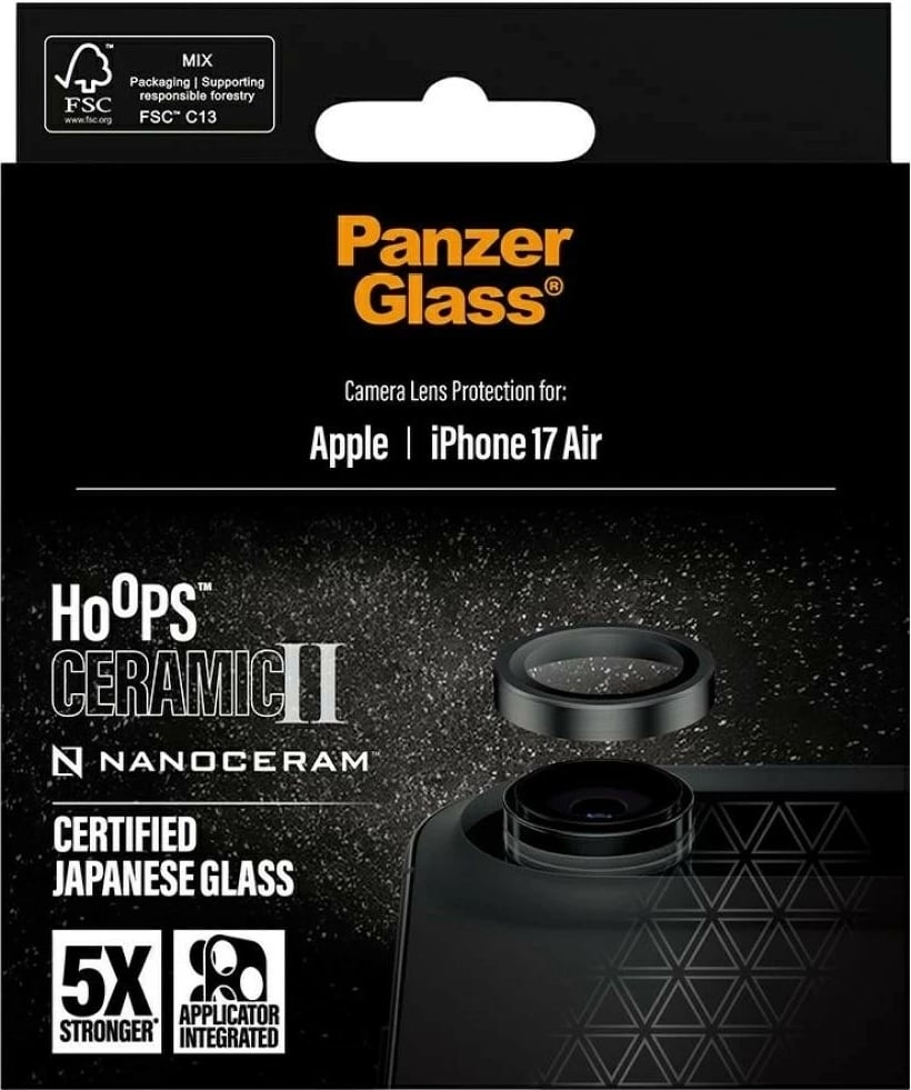 Mbështjellës kamerë PanzerGlass Hoops Ceramic II për iPhone 17 Air, e zezë