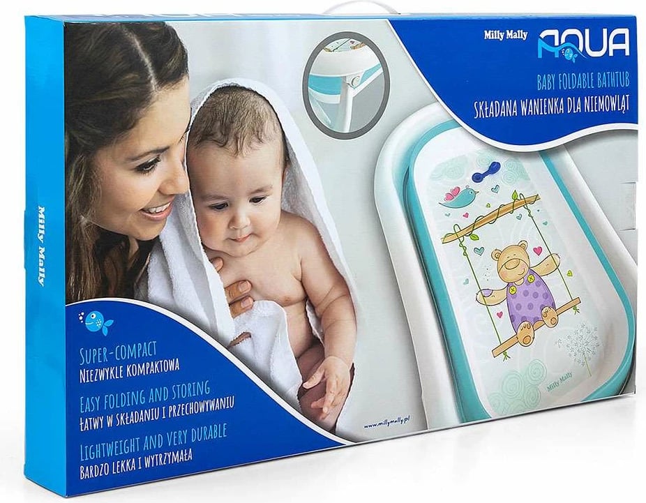 Vaskë bebe palosëse, Milly Mally Aqua, me kullues dhe tapë termosensitive, 80x48x23 cm, rozë