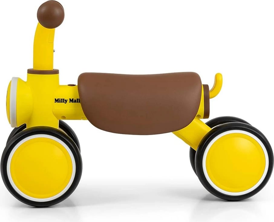 biçikletë pa pedale fëmijësh Milly Mally York 4 rrota LED dhe tinguj 12-36 muaj e verdhë
