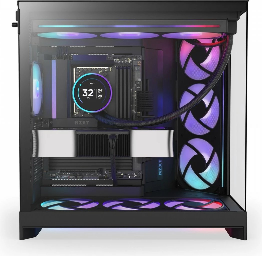 Kasë NZXT H9 Flow RGB (2025) CM-H92FB-R1 Midi Tower ATX, xham i temperuar, mbështetje radiator 420 mm, deri 10 fenera, e zezë