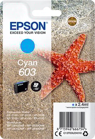 Bojë printeri, Epson, 603 / C13T03U24010, 2.4 ml 130 faqe, cyan
