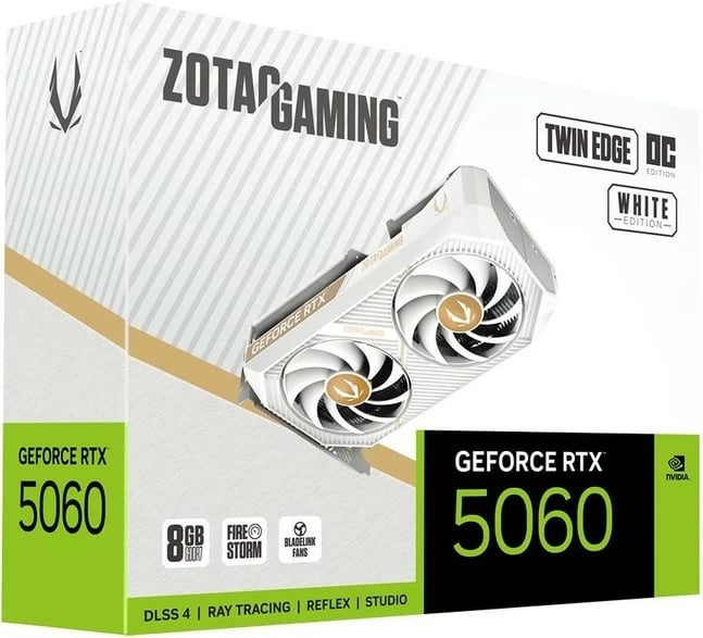 Kartë grafike, ZOTAC, GeForce RTX 5060 Twin Edge OC ZT-B50600Q-10M, 8GB GDDR7 128-bit, 3x DisplayPort/HDMI, PCIe 5.0 x8, e bardhë