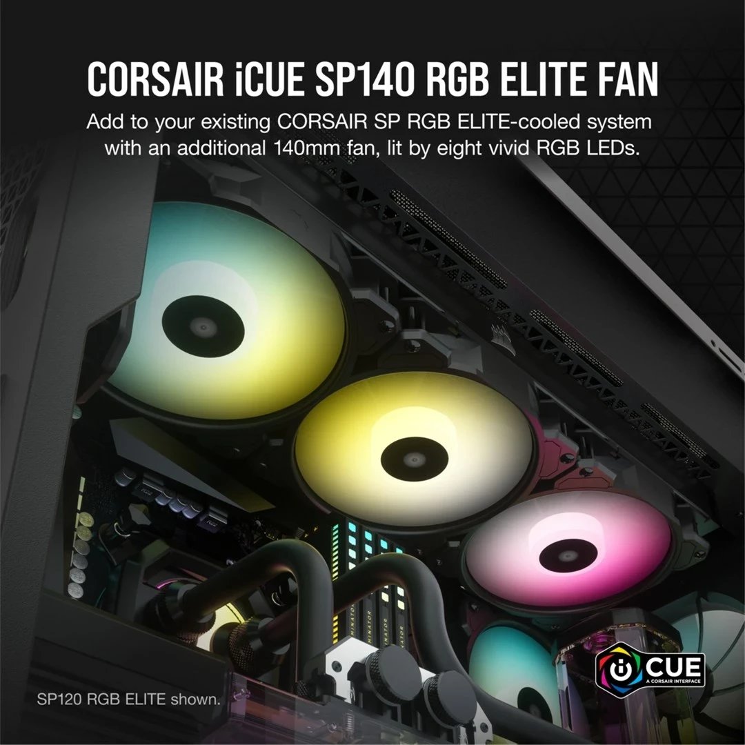 Ventilator për kasë Corsair SP140 RGB ELITE, 14 cm, i zi