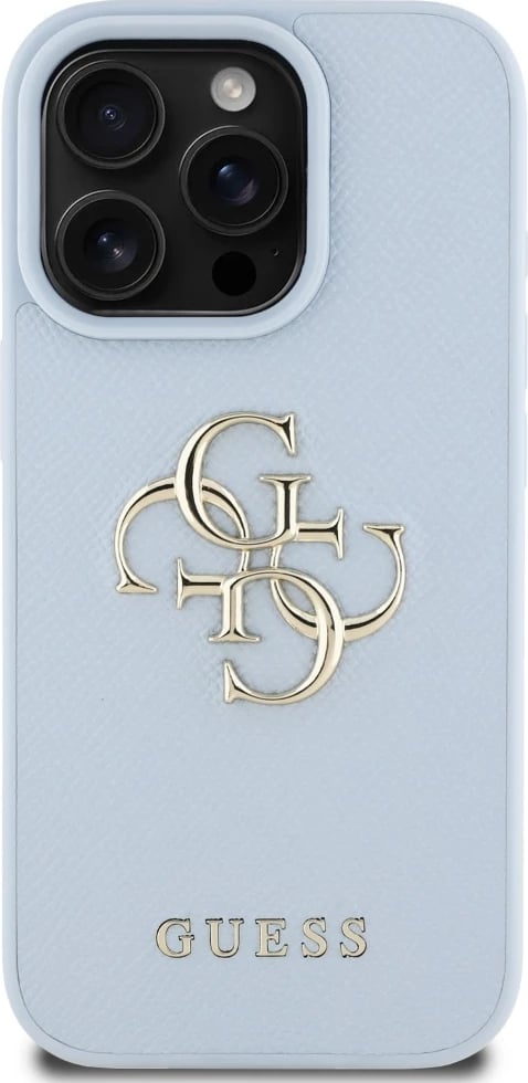 Mbështjellës Guess Grained Big 4G Logo Small Classic Logo për iPhone 16 Pro, kaltër