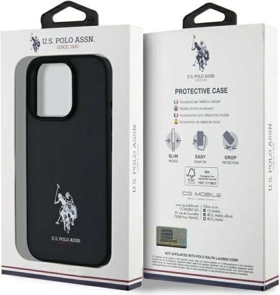 Mbështjellës U.S. Polo Assn. USHCP15XPGEK për iPhone 15 Pro Max 6.7", lëkurë ekologjike, e zezë