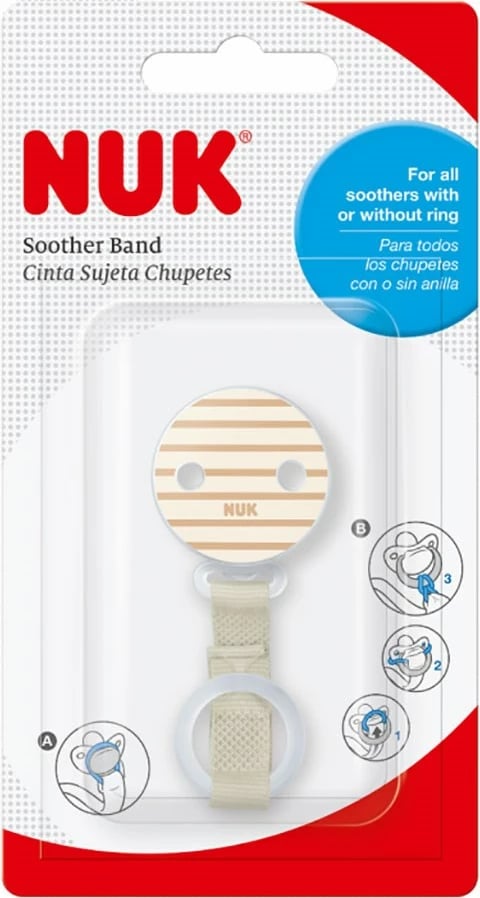 Rrip mbajtës për biberon, NUK, me unazë silikoni fleksibile, klips pa maja të mprehta, bezhë