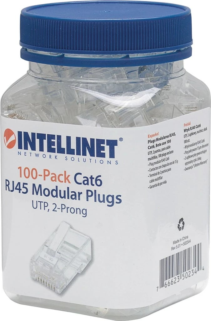 Priza RJ45 Intellinet, Cat6, 100 copë, ngjyrë ari