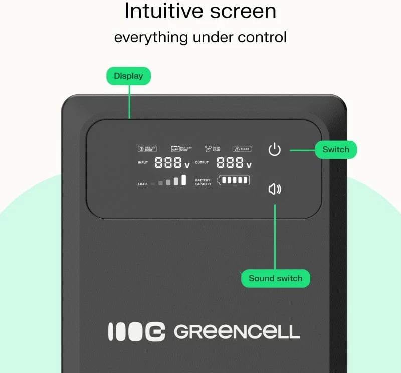 Kasë UPS Green Cell PowerCore UPSLPPC1000, 1000W/1500VA, 12VDC, e zezë