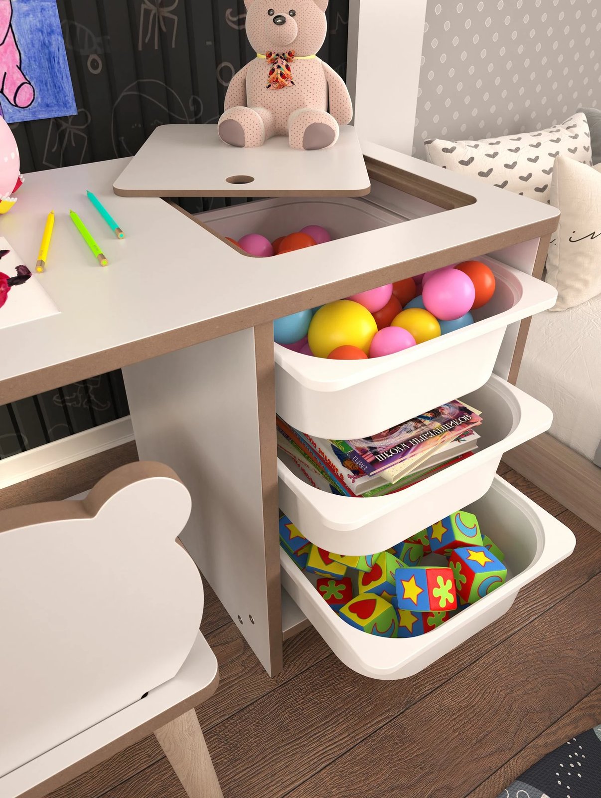 Set tavoline me karrige për fëmijë, Hanah Home, Soho, e bardhë