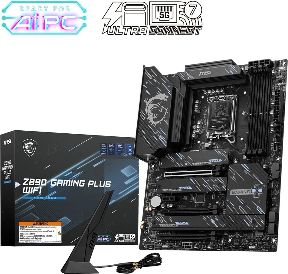 Pllakë amë MSI Z890 GAMING PLUS WIFI, Intel Z890, ATX, E zezë