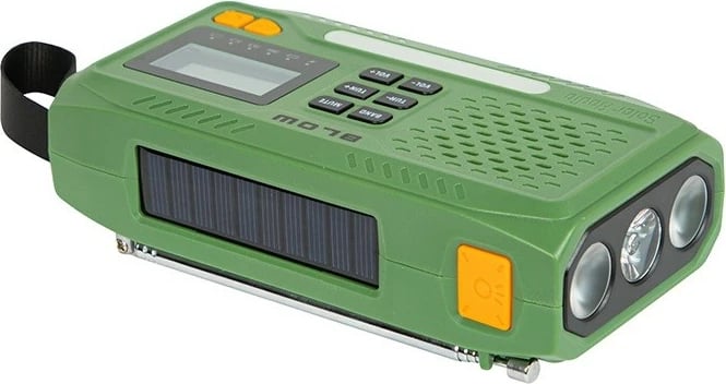 Radio portative BLOW RA13 AM/FM, solar/dynamo, me dritë LED dhe SOS, Gjelbër/Portokalli