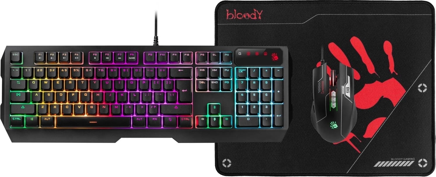 Set i lojërave A4-Tech Bloody B1700, tastierë + maus + mbështjellëse, me dritë RGB