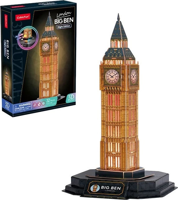 Puzzle 3D Cubic Fun Big Ben Night Edition me LED, 32 pjesë