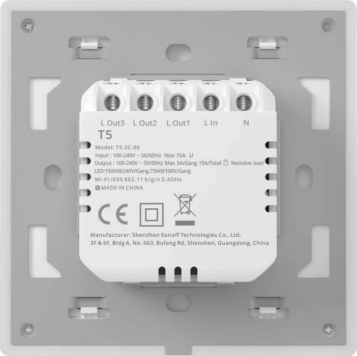 Switch Sonoff TX T5 3C, i bardhë, 3 kanale