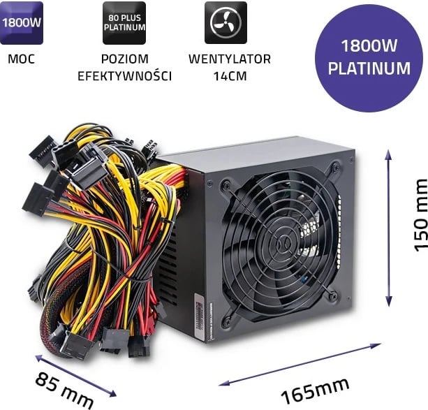 Furnizues i Energjisë Qoltec 50348 ATX 1800W, 80 Plus Platinum për Gaming Miner