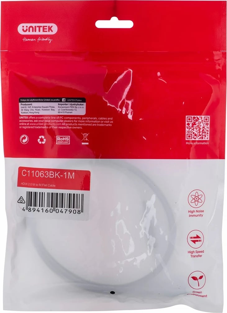 Kabëll HDMI UNITEK C11063BK-1M, 1m, i zi