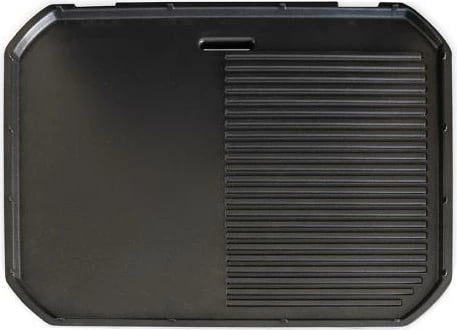 Grill elektrik 2‑në‑1 me këmbë dhe tavoline, Unold Jimmi 58585, deri 300°C, pllakë jo‑ngjitëse me faqe të lëmuara dhe të brinjëzuara, i zi