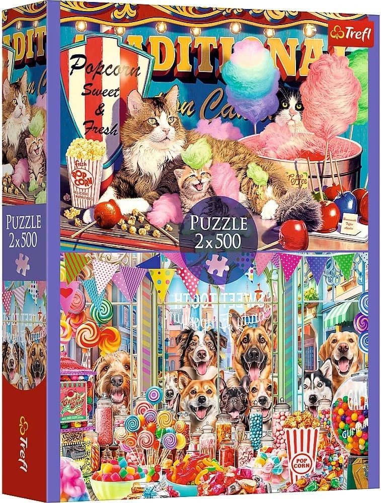 Puzzle Trefl 2x500 pjesë Fluffy Friends, mace dhe qen