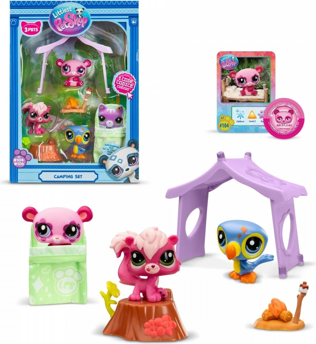 Set figurina Littlest Pet Shop Camping, 3 copë, me aksesorë, shumëngjyrëshe