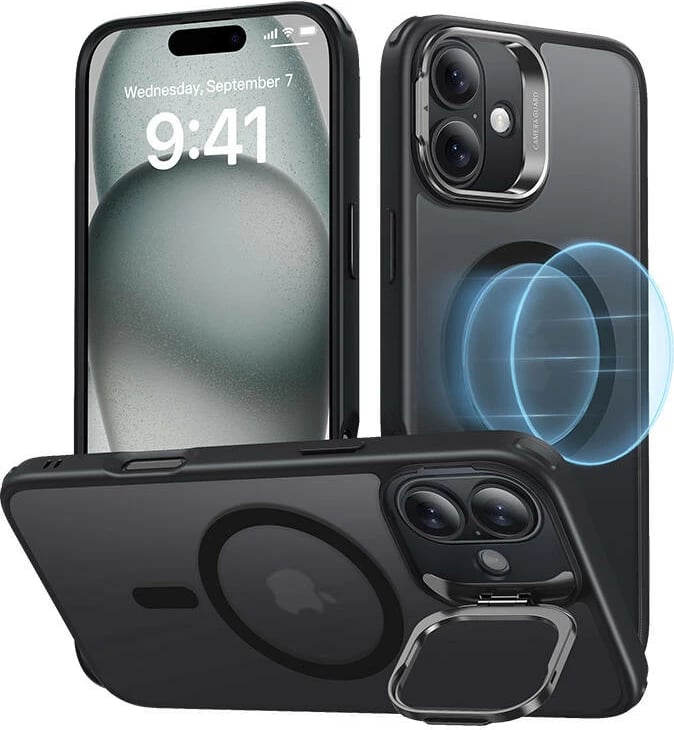 Mbështjellës ESR Classic Hybrid (HaloLock) me këmbë, për iPhone 16, i zi