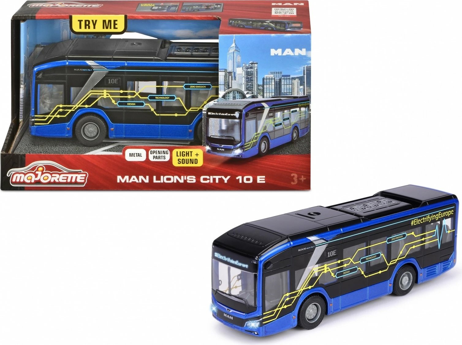 Autobus lodër Majorette GS Bus MAN Lion, Simba, 22.5 cm, zi/blu