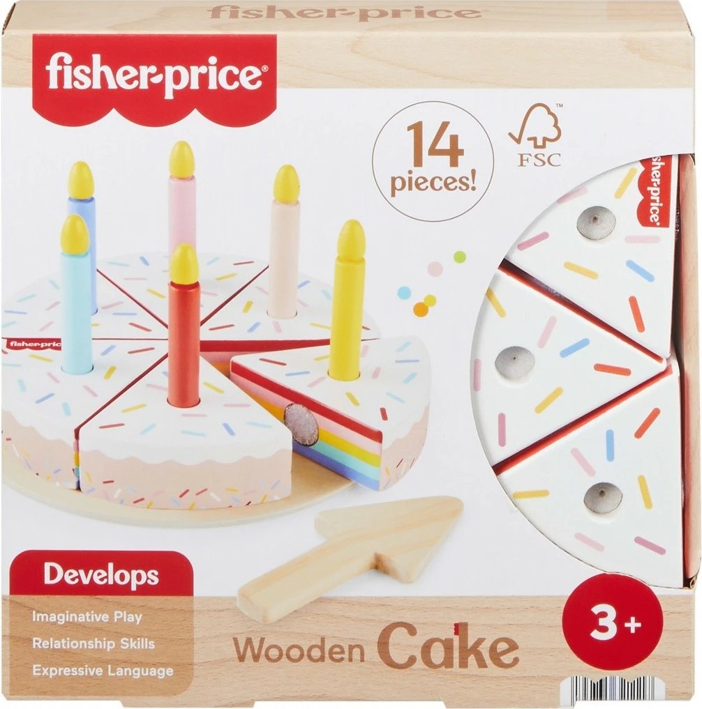 Set lodër tortë druri Fisher Price JGR82, shumëngjyrëshe, 14 pjesë