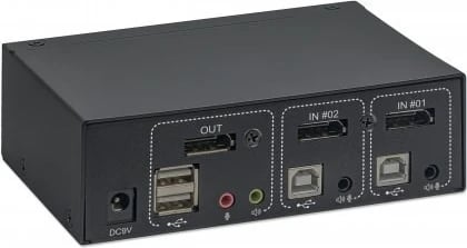KVM Switch Manhattan DisplayPort 1.2, 2-Port, 4K@60Hz, me lidhje USB-A/3.5mm Audio/Mic, të zezë