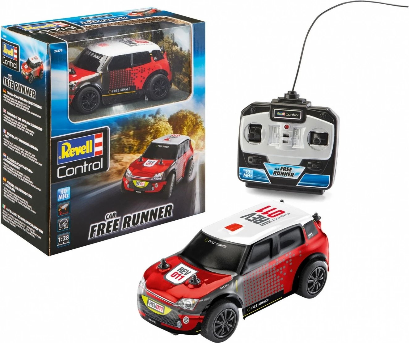 Makine me telekomandë Revell RC Free Runner, 1:28, plastike, kuqe/bardhë