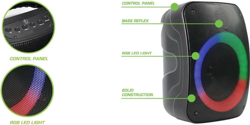 Altoparlant Bluetooth Rebeltec STAGE 300, 35W, i zi, me drita RGB