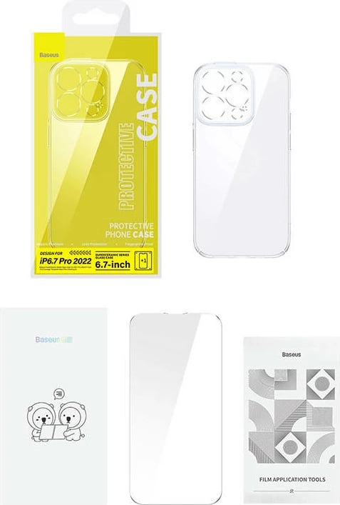 Mbështjellës Baseus SuperCeramic me xham të temperuar për iPhone 14 Plus, transparent, set