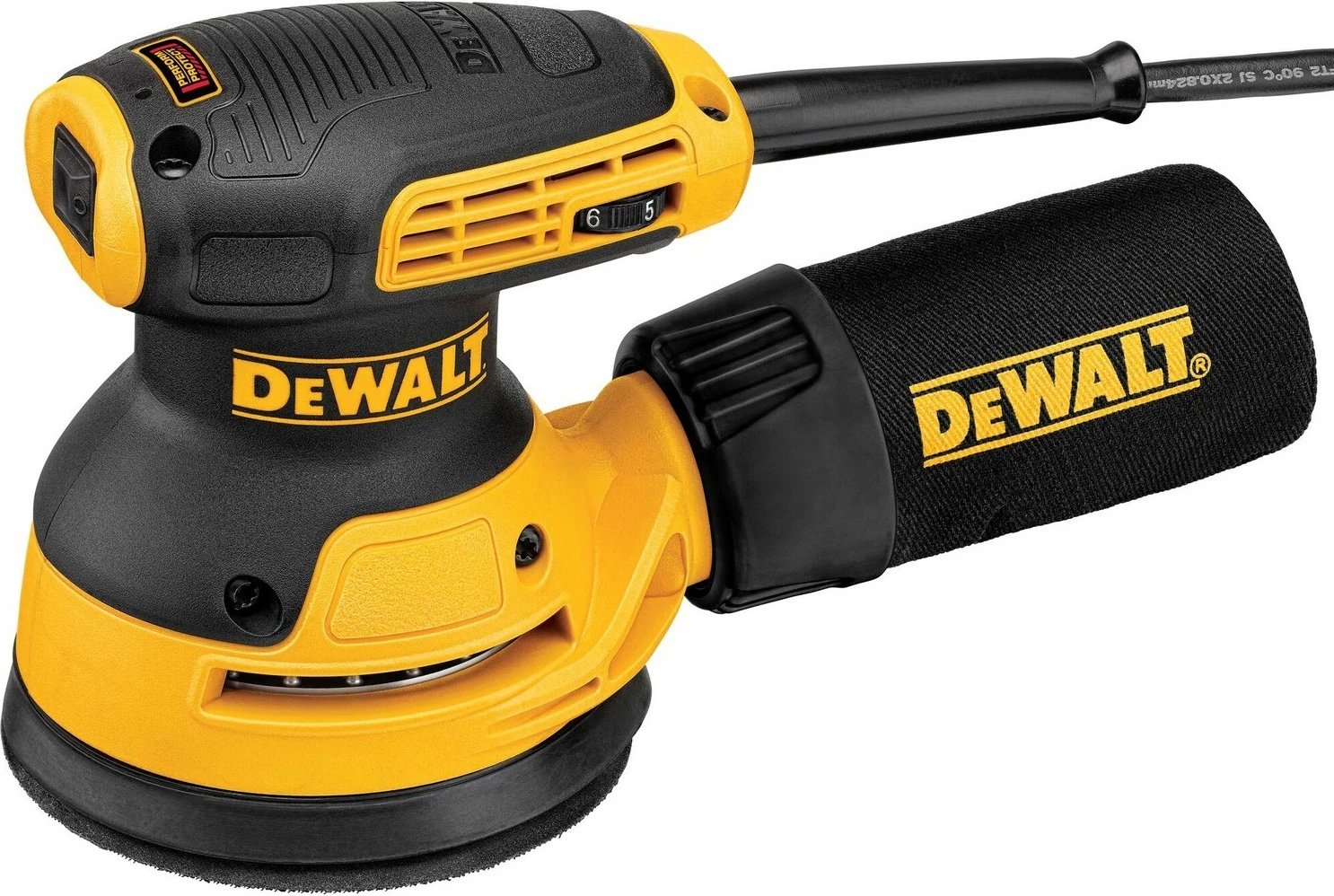 Lëmues orbital DeWALT 125mm 280W, zi/verdhe Lëmues orbital DeWALT 125mm 280W, zi/verdhe