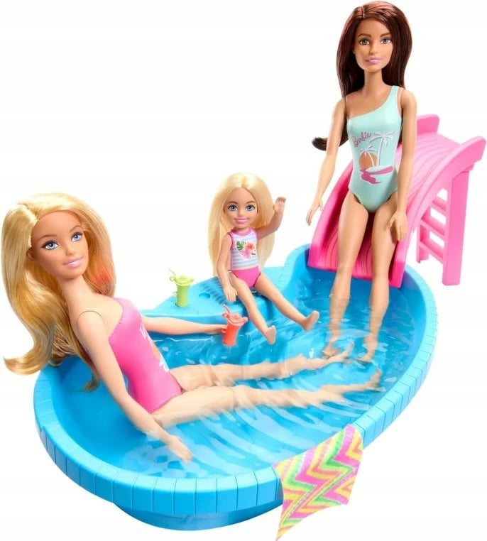 Set lodrash Barbie Mattel HRJ74 me pishinë dhe aksesorë, rozë