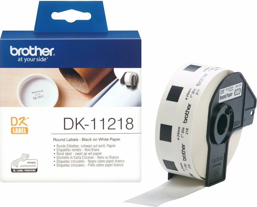 Etiketa të rrumbullakëta Brother DK-11218, 24mm, 1000 copë, bardhë