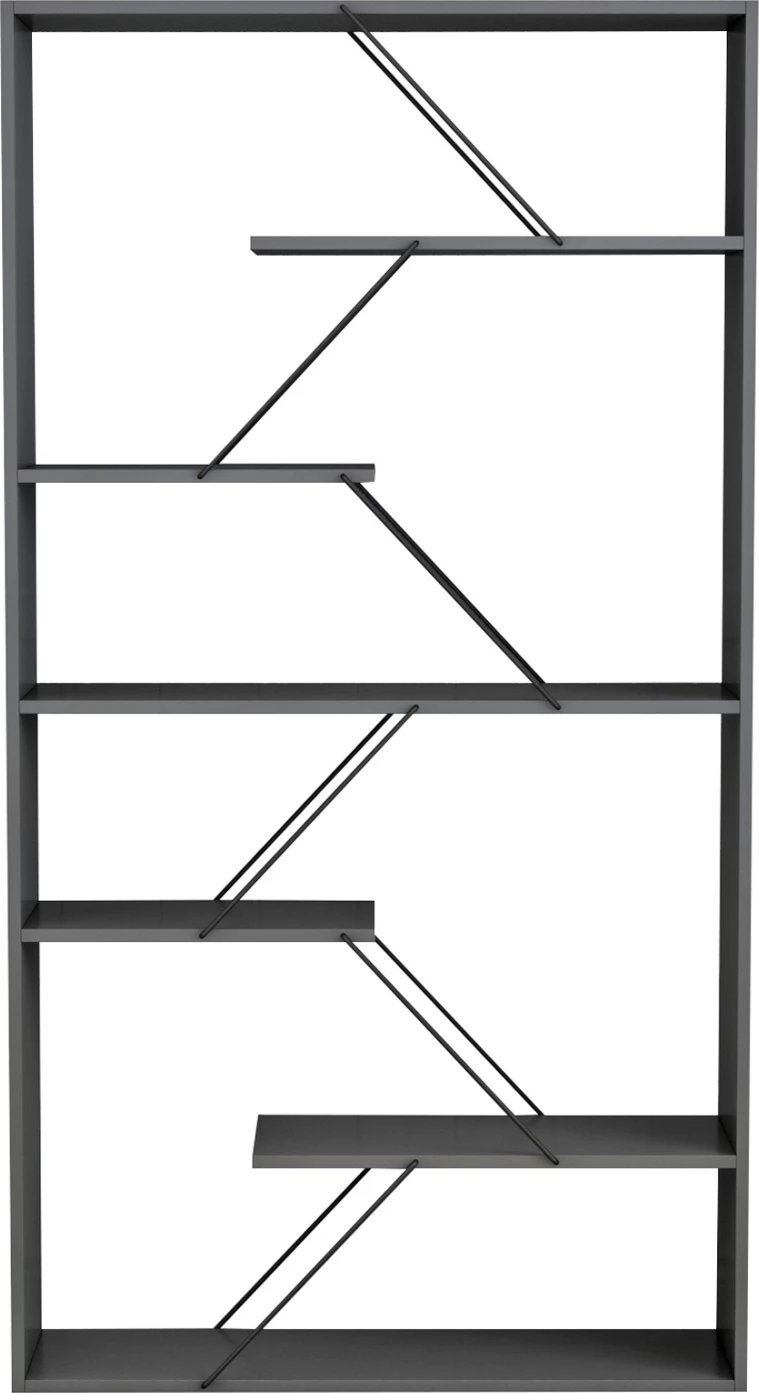 Raft librash TARS, melamin gri, shufra metali të zeza, FH2240.20, 84x24x157H cm