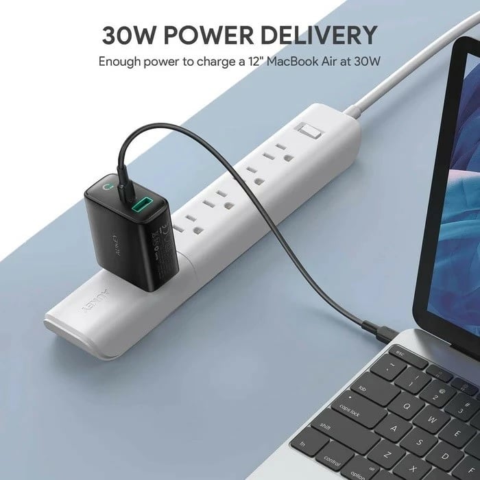 Karikues muri, AUKEY PA-D1, USB Power Delivery 30W, 2 porte (USB-C + USB-A), Dynamic Detect, e zezë