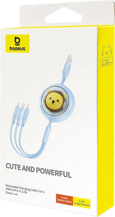 Kabllo karikimi 3-në-1 Baseus, USB në USB-C, micro USB, Lightning, 1.1m, kaltër