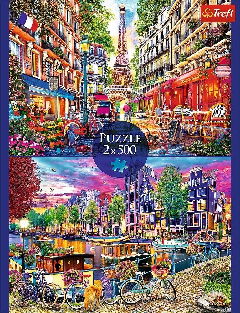 Puzzle Trefl 2x500 elemente, kryeqytetet evropiane, Paris & Amsterdam, 48x34cm, set