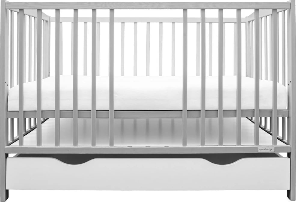 Krevat bebe me sirtar, New Baby LILLY, 120x60 cm, dru pishe, 3 nivele baze, gri